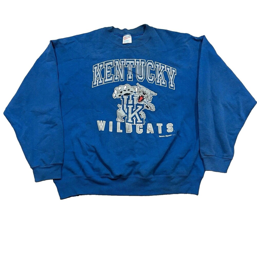 Vintage 90s Kentucky Wildcats Sweatshirt Hanes Activewear 2XL Blue Crewneck USA